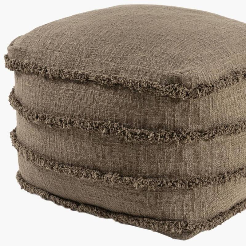 HomeRoots 18" Brown Cotton Striped Pouf Ottoman