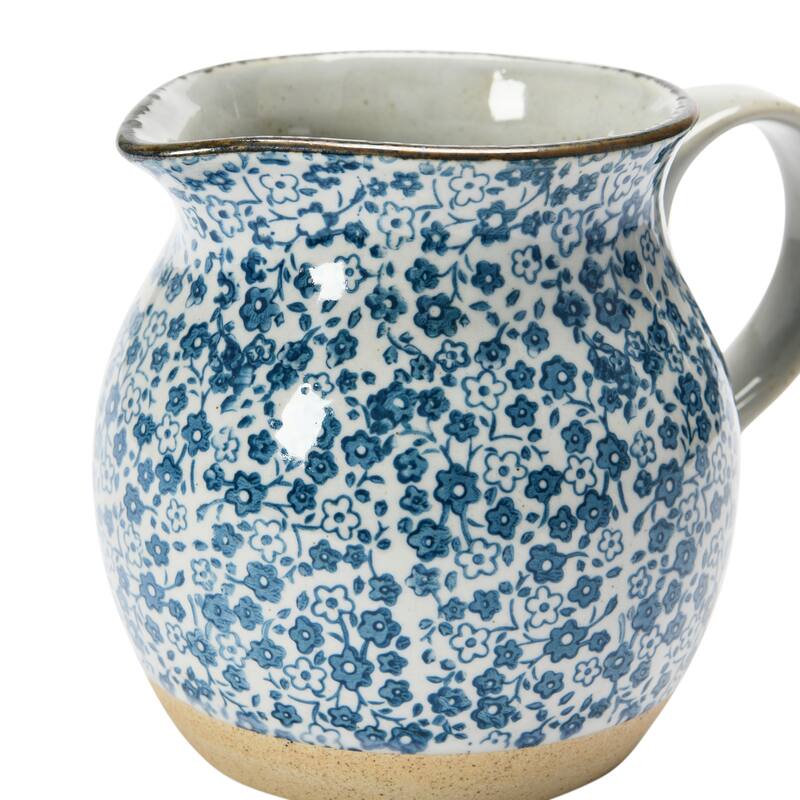 Hand-Painted Country-Style Stoneware Pitcher with Floral Print