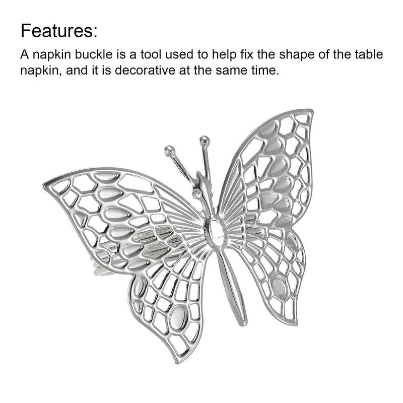 Napkin Rings, 4pcs 34.5mm ID Alloy Butterfly Napkin Buckles, Silver Tone
