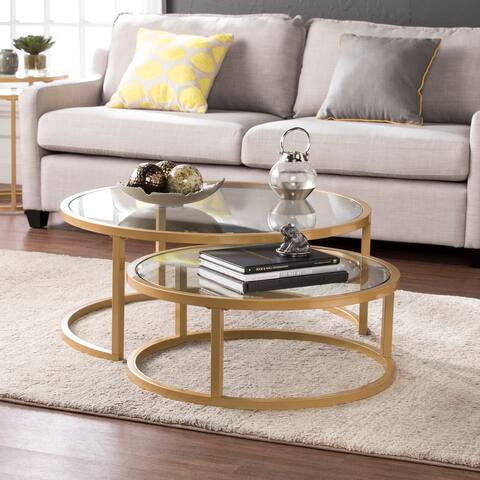 SEI Furniture Grant Round Gold Nesting Coffee Table - Set of 2