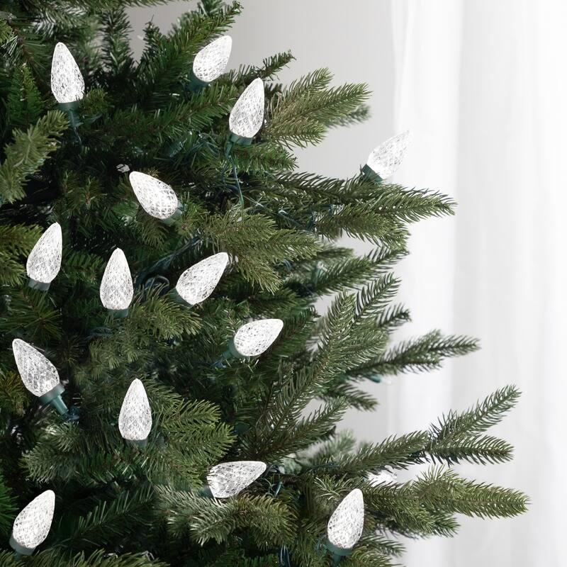 100ct Pure White Faceted LED C9 Christmas Lights - 67ft Green Wire