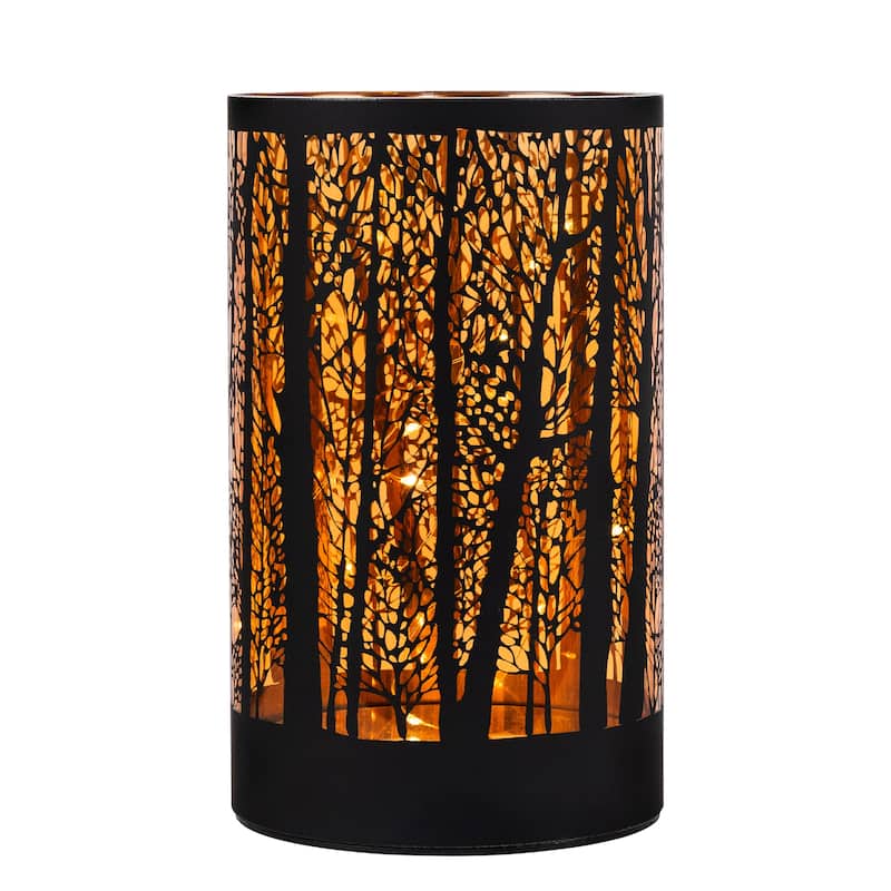 LED Lighted Forest Trees Glass Hurricane Fall Harvest Candle Decoration - 7.75"