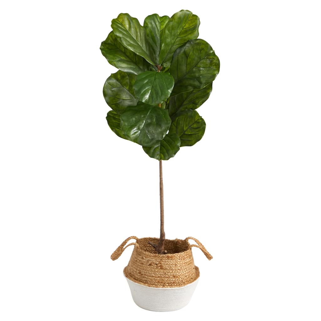 Artificial Fiddle Leaf Tree 4ft Indoor Outdoor - Southwestern Style Planter, Home Decor - Green - 51-60 Inches