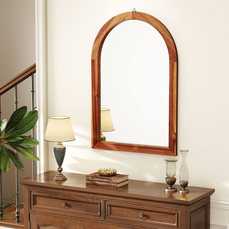 Gymax 24'' x 35'' Rustic Wall Mounted Decorative Mirror w/Solid Acacia
