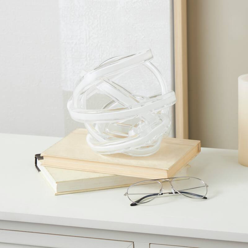 Pink, Dark Blue or White Glass Brushed Ombre Twisted Geometric Sculpture - White