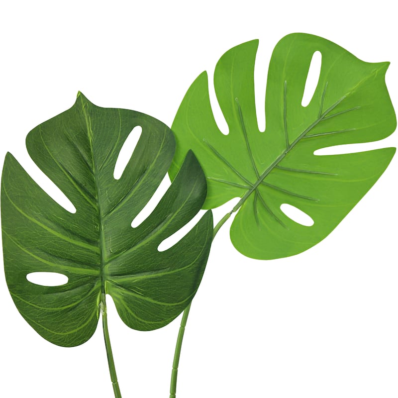Set of 2 Artificial Split Leaf Philodendron Monstera Leaf Stem Plant Greenery Foliage Bush 22in - 22" L x 18" W x 18" DP