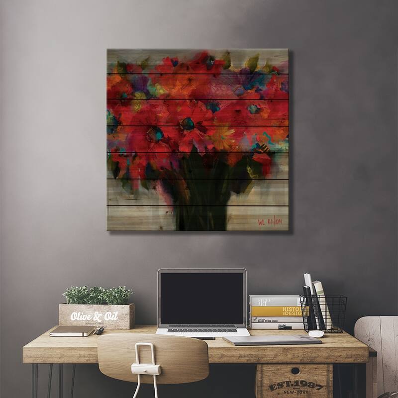 Red And Violet Flowers Print On Wood by Winnie Eaton - Multi-Color