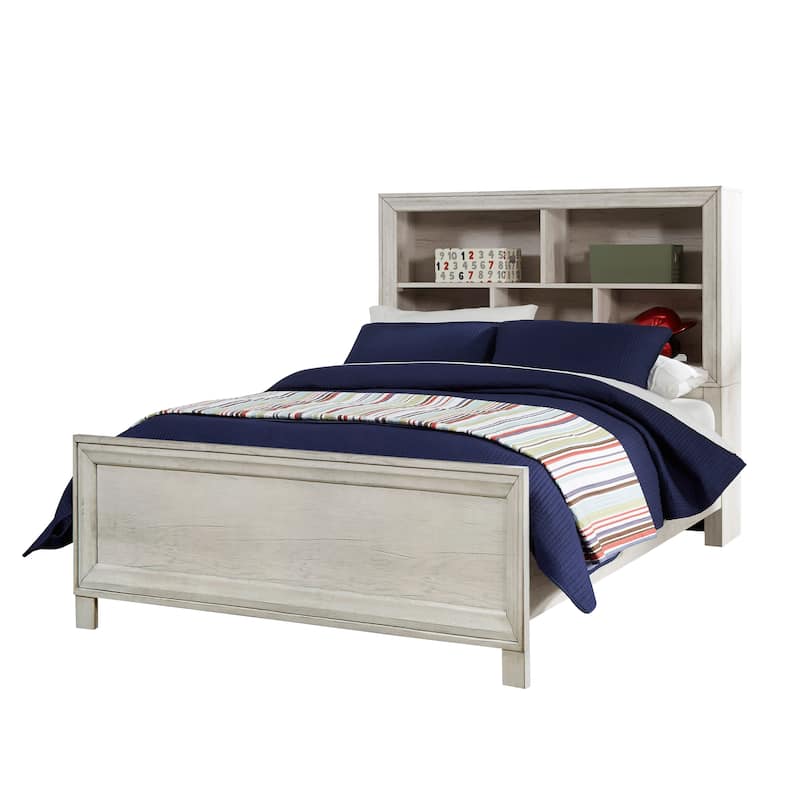 Transitional Farmhouse Whitewash Wood Storage Bed