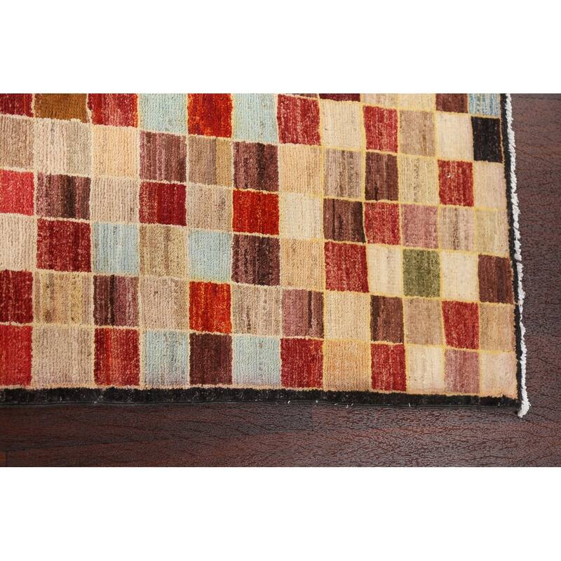 Checkered Gabbeh Kashkoli Oriental Area Rug Hand-knotted Wool Carpet - 3'4" x 4'10"
