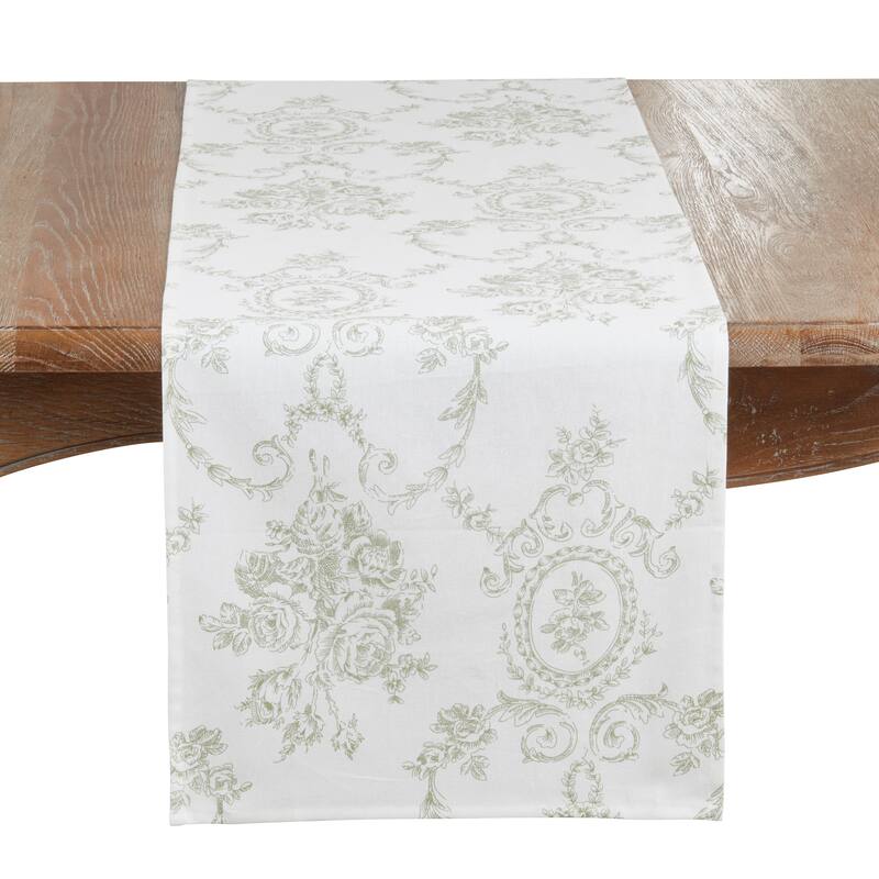 Ornate Floral Linen Blend Table Runner - Decorative Table Runner for Dining & Console Tables - 16"x72" - Olive