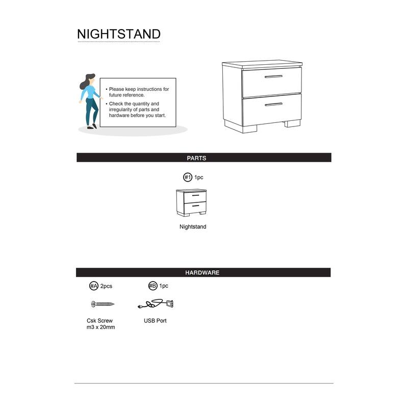 Elegant White High-Gloss Nightstand w/ Chrome & USB for Bedroom