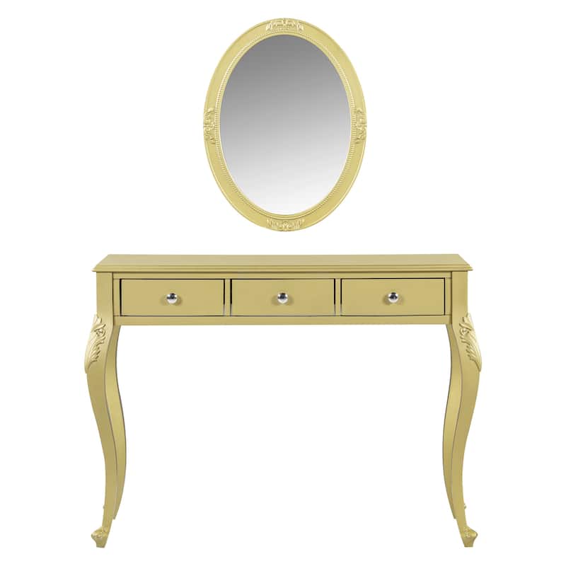 Luxury Makeup Vanity Desk with Oval Mirror, 3-Drawer Dressing Table for Jewelry Storage, Elegant Console Table
