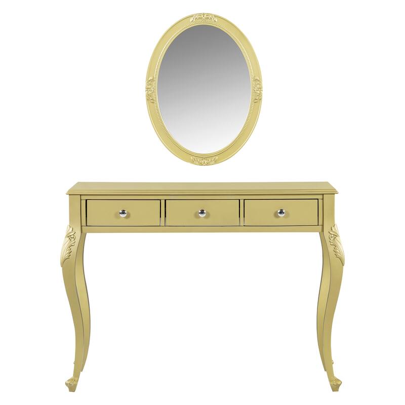 Luxury Makeup Vanity Desk with Oval Mirror, 3-Drawer Dressing Table