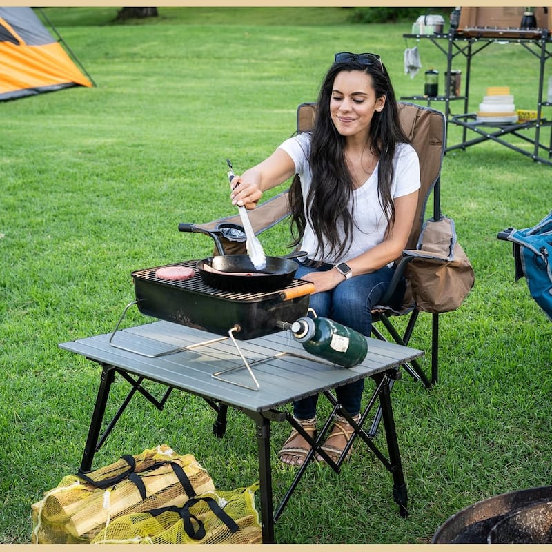 Arrowhead KKS0375U Grey 39" Aluminum Camp Roll Up Table - 7'9" x 9'9"
