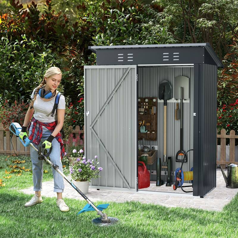 Gymax 5 x 3 FT Outdoor Storage Shed Galvanized Metal Tool House w/
