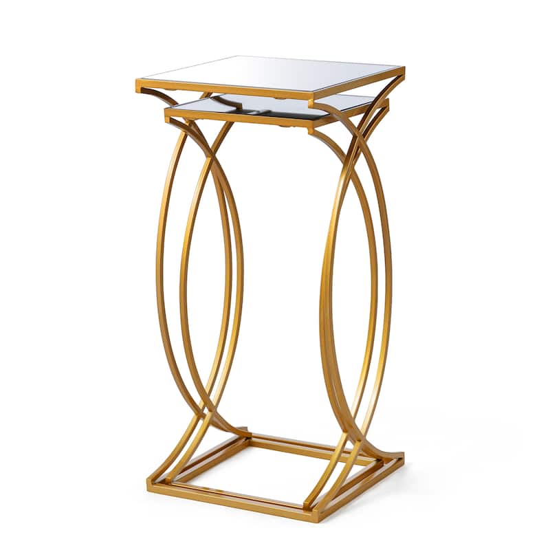 Glitzhome Set of 2 Glam Glass Modern Square/Octagon Gold/Silver Side Table Sofa Table