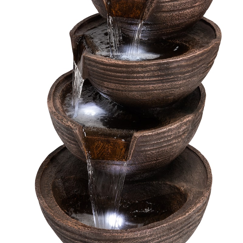 Alpine Corporation 34" Tall Outdoor 5-Tier Modern Bowl Cascading Waterfall Fountain with LED Lights