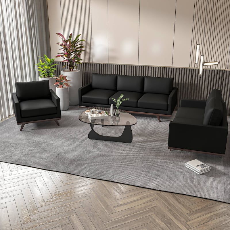 3-Piece Sofa Set Upholstered in Leather with Birch Wood Base Chester Collection