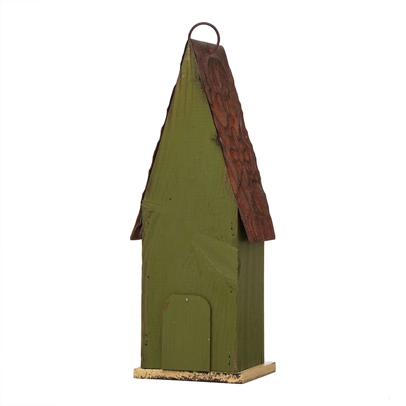 Glitzhome 13.25"H Distressed Green Solid Wood Hanging Birdhouse