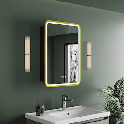 LED Light Bathroom Medicine Cabinet with Mirror, Surface or Recessed Mounted, 3-Color Light, Defogger, Dimmer, Memory Function
