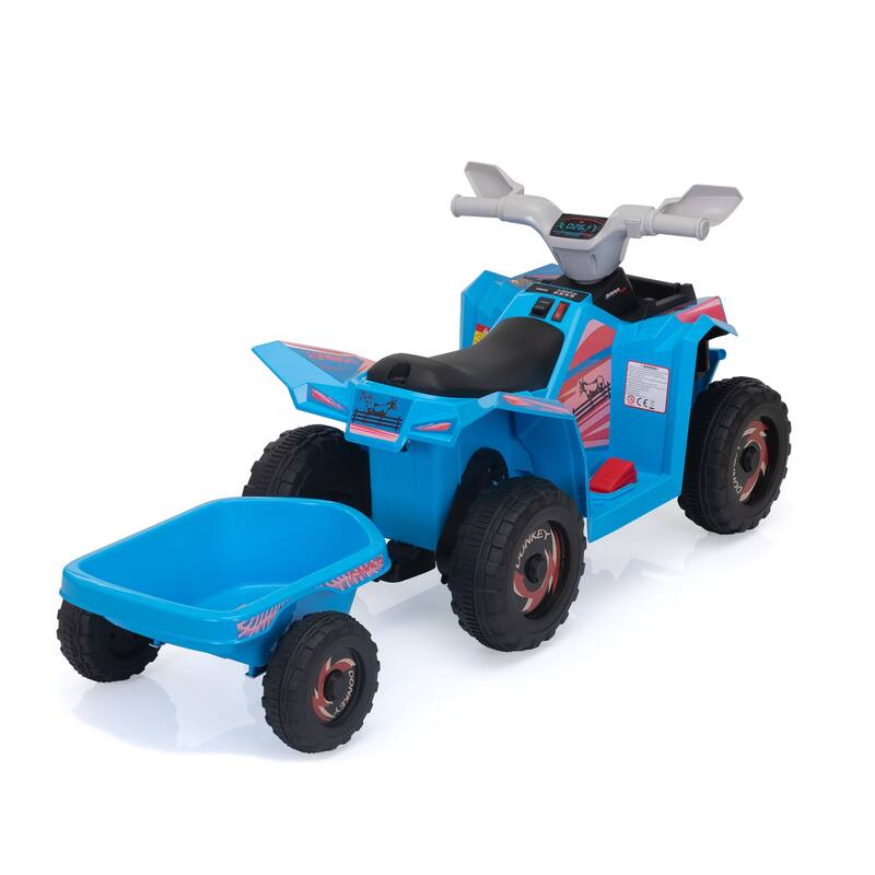 Electric 6V ATV Ride-On for Kids with Trailer, Bluetooth, Music, and Power Display, White, Ages 3-6