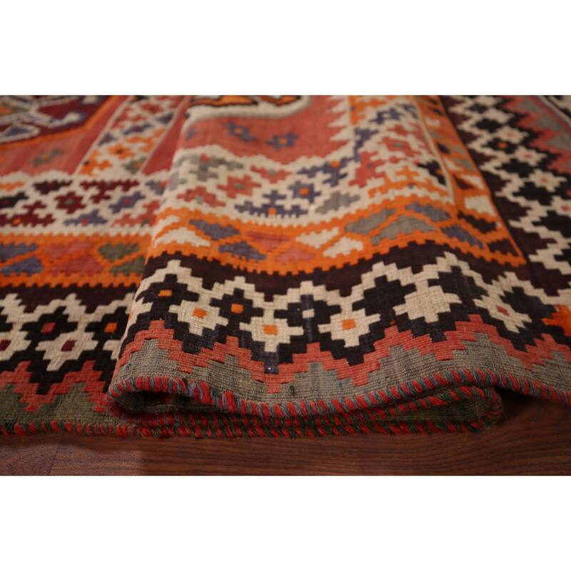 Vegetable Dye Kilim Qashqai Persian Rug Flatweave Wool Carpet - 4'11"x 7'6"