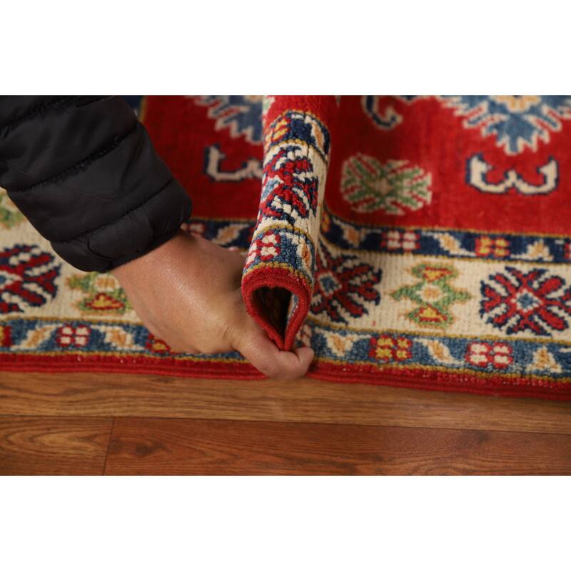 Red Geometric Kazak Foyer Rug Handmade Wool Carpet - 2'0" x 3'0"