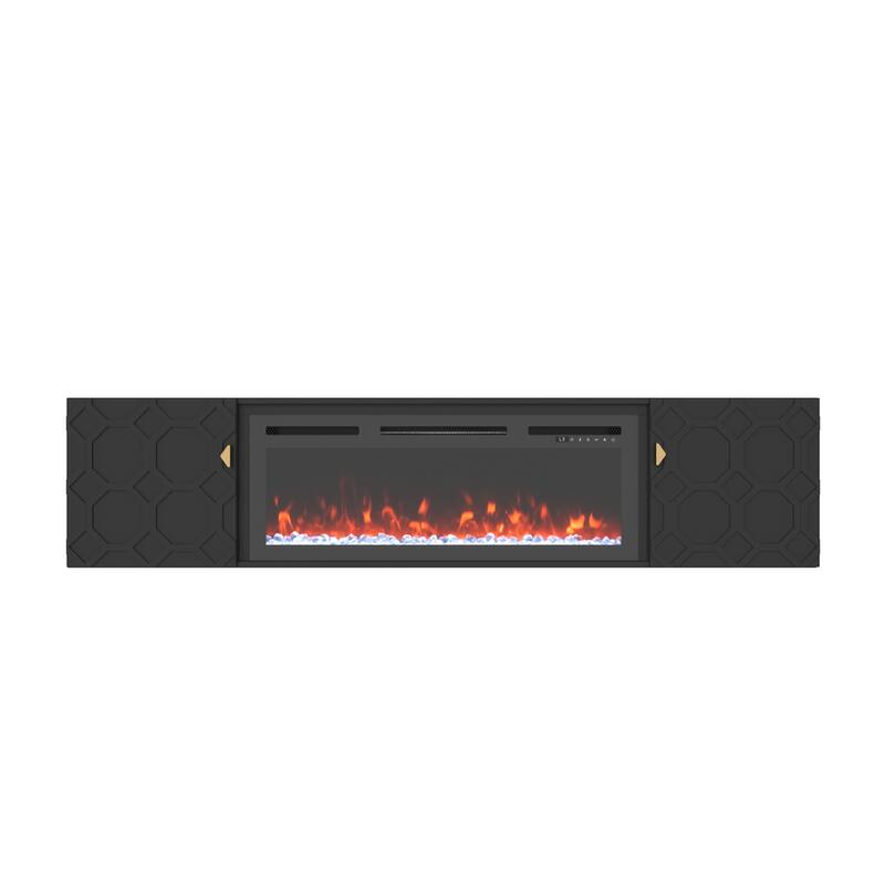 67 In. Black Media Tv Stand In High Gloss Paint Mdf