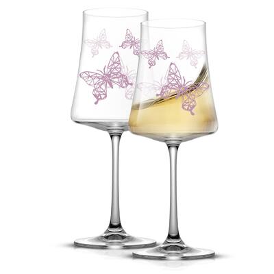JoyJolt Meadow Butterfly Crystal White Wine Glasses - 19 oz- Set of 2