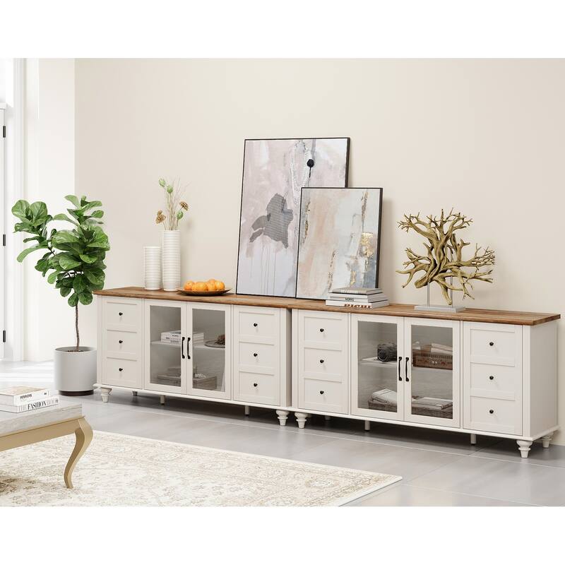 WAMPAT Farmhouse 2 in 1 TV Stand with Storage Cabinet for up to 110" TVs, Modern Entertainment Center Console Table - 115.8''