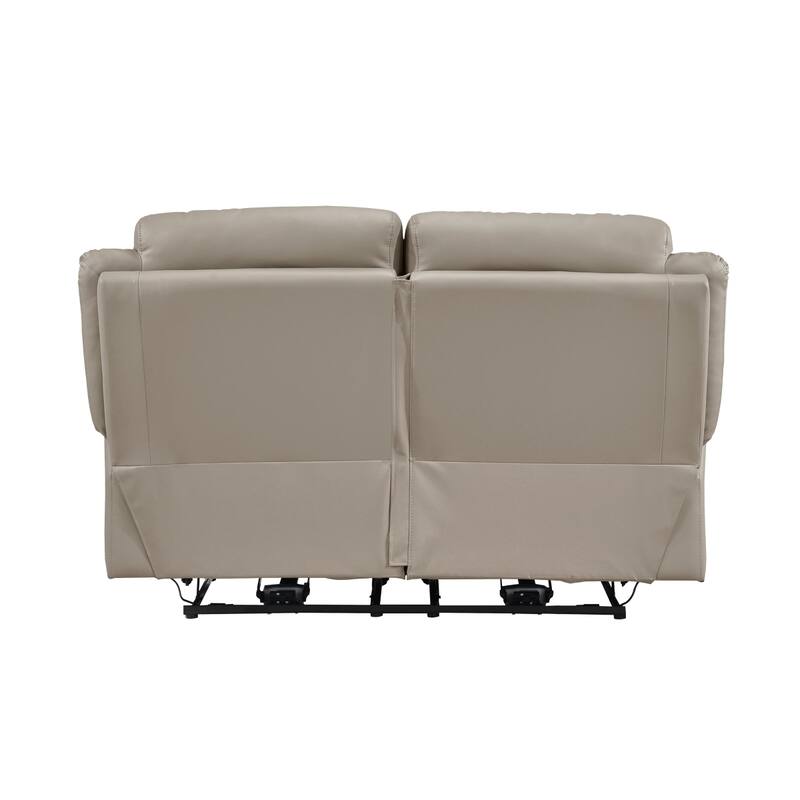 Conia Power Double Recliner Loveseat, USB, Latte Beige Leather 63 Inch