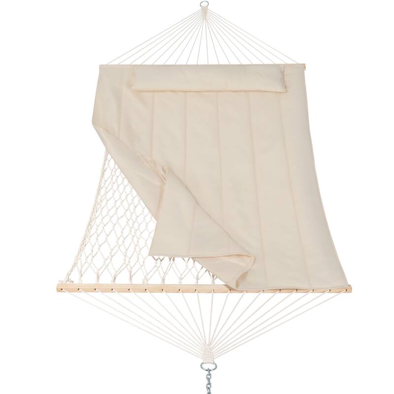 Durable 2 Person Rope Hammock with Polyester Quilted Pad and Pillow - 76*52 - Beige