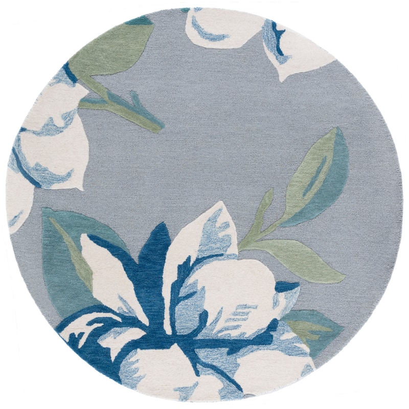 SAFAVIEH Handmade Jardin Milija Floral & Botanical Rug - 6' Round - Grey/Ivory