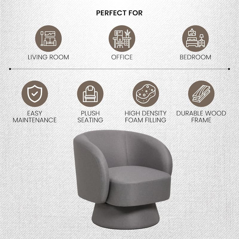 Raze Modern Teddy Bouclé Swivel Accent Chair - Comfy Curved Barrel Armchair for Living Room, Bedroom, or Nursery