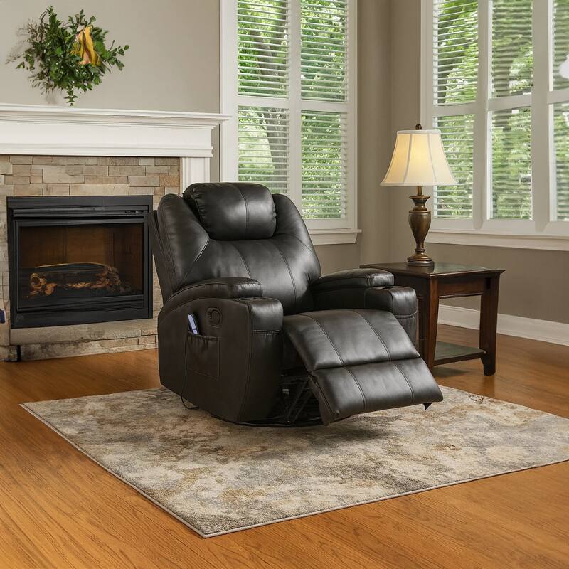 Contemporary Polyurethane Upholstered Metal Rocker Recliner with Swivel, Black
