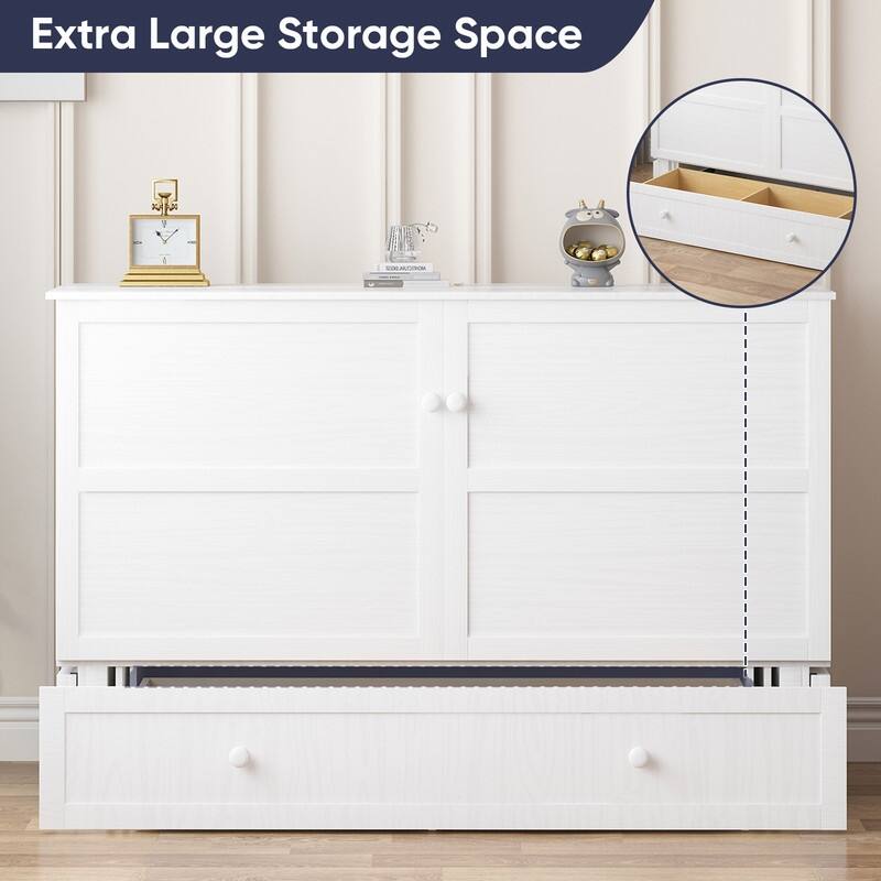 Mixoy Murphy Bed with Mattress,Modern Cube Foldable Cabinet Bed with Charging Station