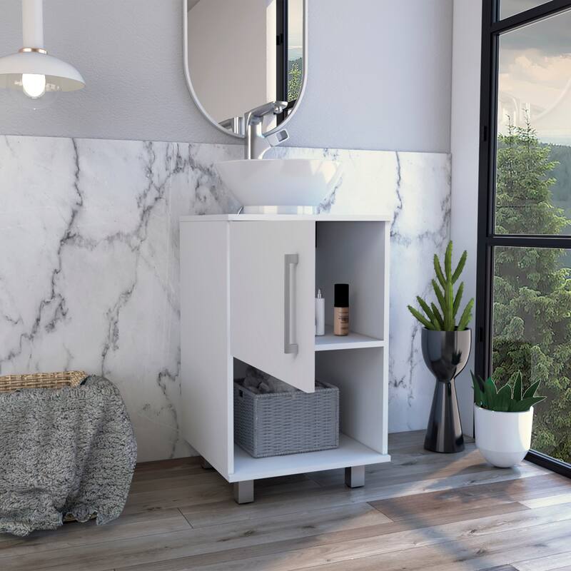 Modern Bathroom Storage Cabinet with One-Door Design, Open Shelf, and Sturdy Four-Leg Base - 17.7in L