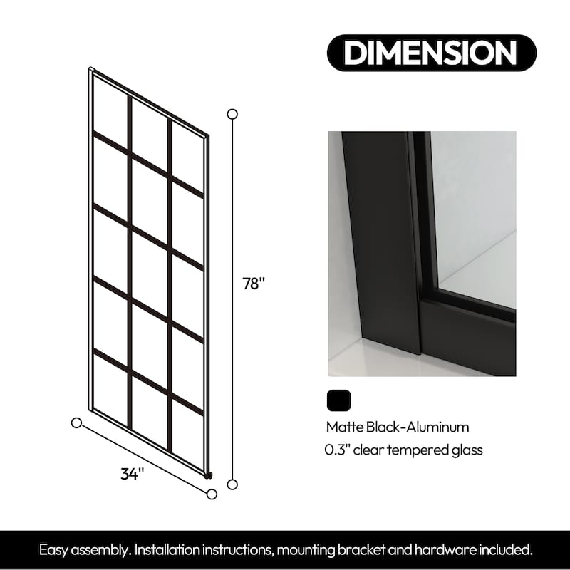 Puente Fixed Single Glass Panel Framed Shower Door - 34" W x 78" H