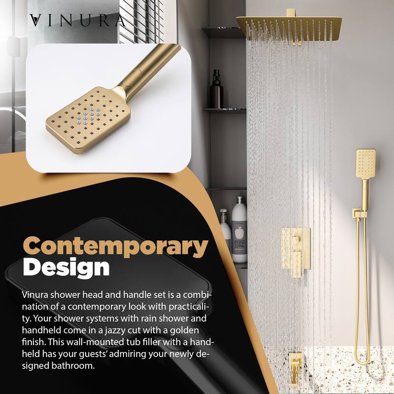 Shower Faucets Sets - Golden Rain Shower Head with Handheld Spray - Medium