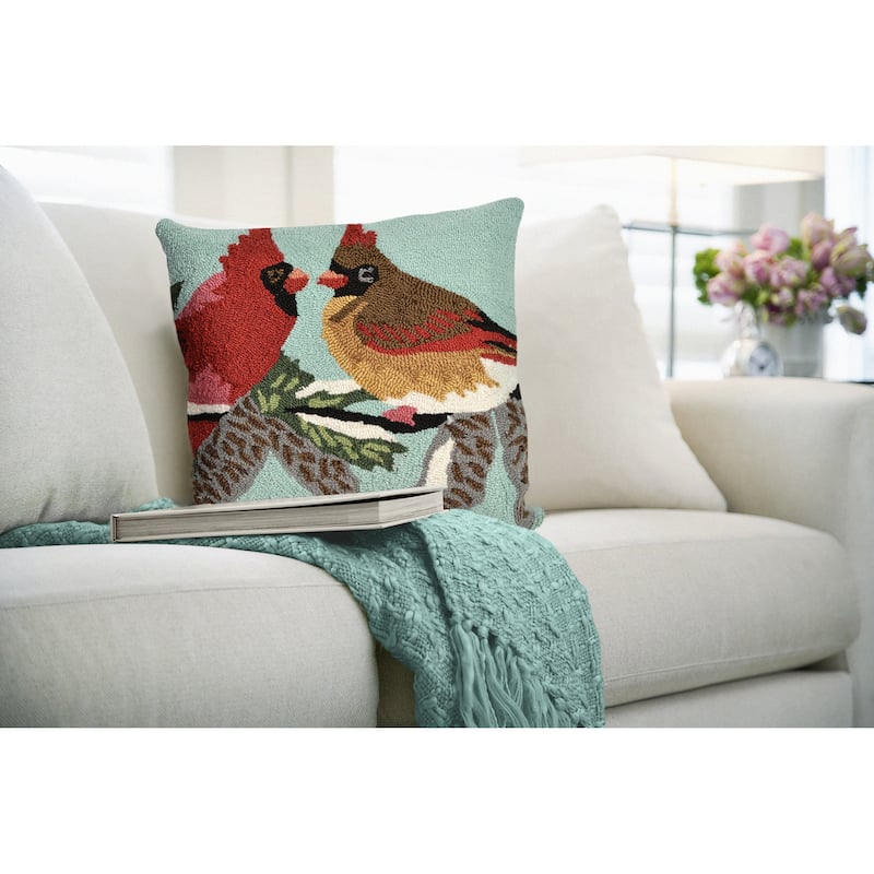Liora Manne Frontporch Cardinals Indoor/Outdoor Pillow Sky 18" Square - Sky - 18 x 18