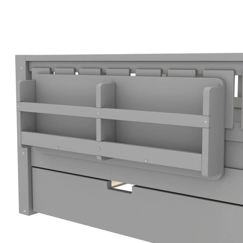 Full/Twin Loft Bed with Bookshelves, Safety Stairs & Trundle