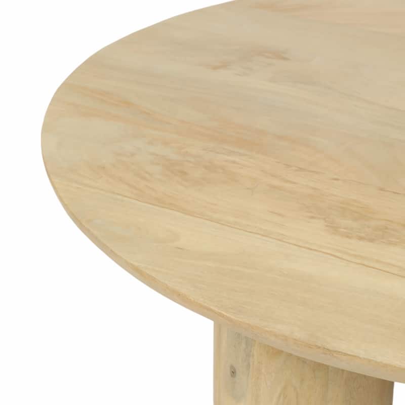 Round Natural Wood Coffee Table Modern Design Solid Cylindrical Legs
