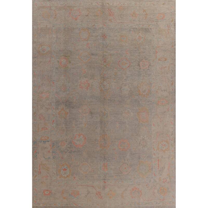 Hand Knotted Oriental 100% Wool Carpet Transitional All-Over Greys & Charcoal Oushak Area Rug - 13' 2'' X 9' 8''