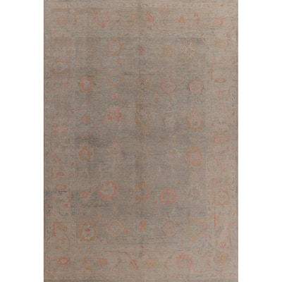Hand Knotted Oriental 100% Wool Carpet Transitional All-Over Greys & Charcoal Oushak Area Rug - 13' 2'' X 9' 8''
