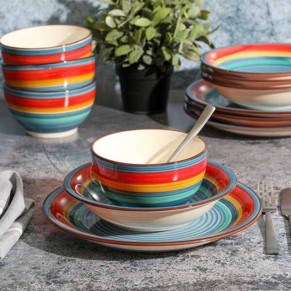 Gibson Home Rainbow 12 Piece Stoneware Dinnerware Set in Blue