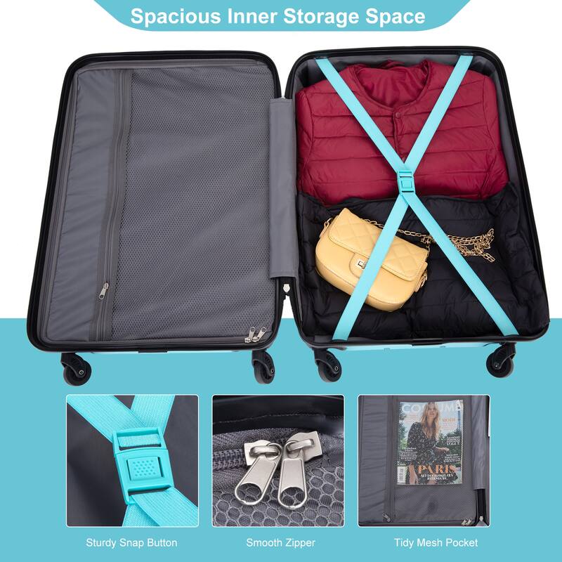 3PCS Expandable PC Lightweight Luggage Sets Suitcase with 2 Hooks,TSA Lock and Spinner Wheels