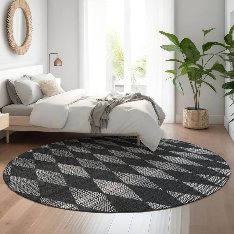 Premium Washable Super Soft Modern Diamond Mayfield Rug - Charcoal - 8' x 8' - Round
