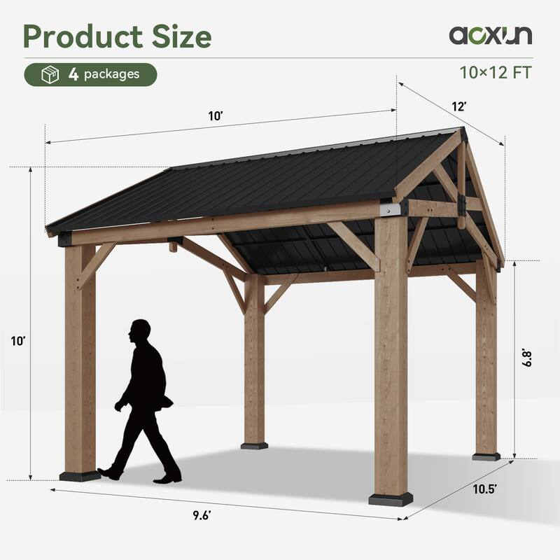 Outdoor Wood Gazebo with Galvanized Steel Gable Roof