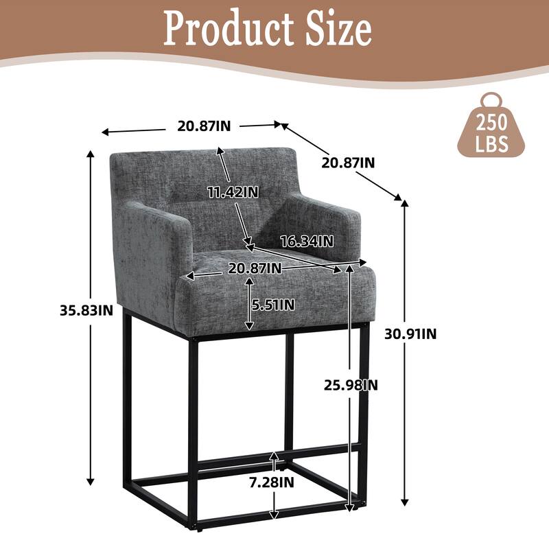 House Hold Counter Height Bar Stools Set of 2,Modern Square PU Bar Stool