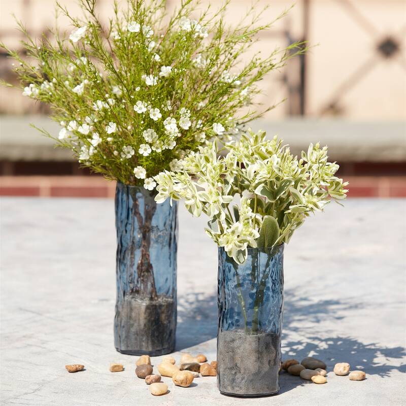 Wavy Glass Cylindrical Vases - 9.75" - Set of 2